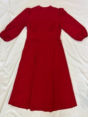 Maggy London Red Midi Dress with Puff Sleeves